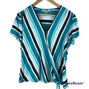 Michael Kors Striped Surplice Cap Sleeve Blouse